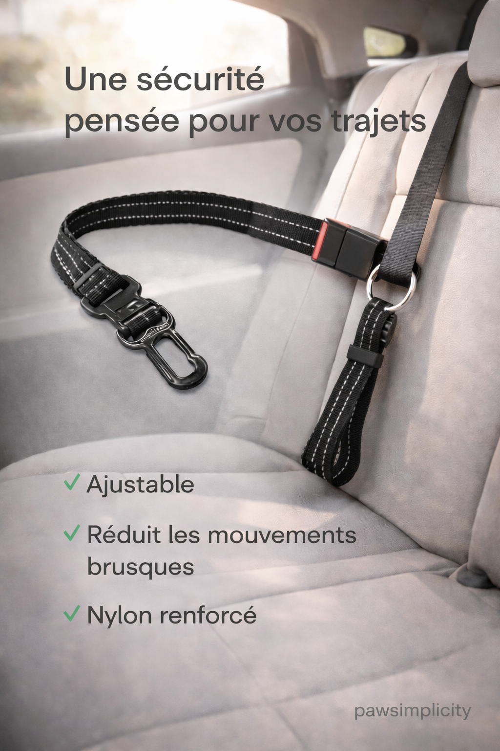 Ceinture de Sécurité Auto Ajustable – Chien & Chat