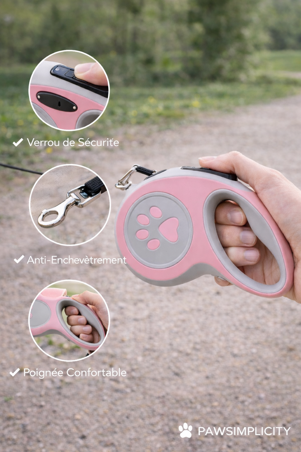 Laisse rétractable ergonomique pour chien & chat